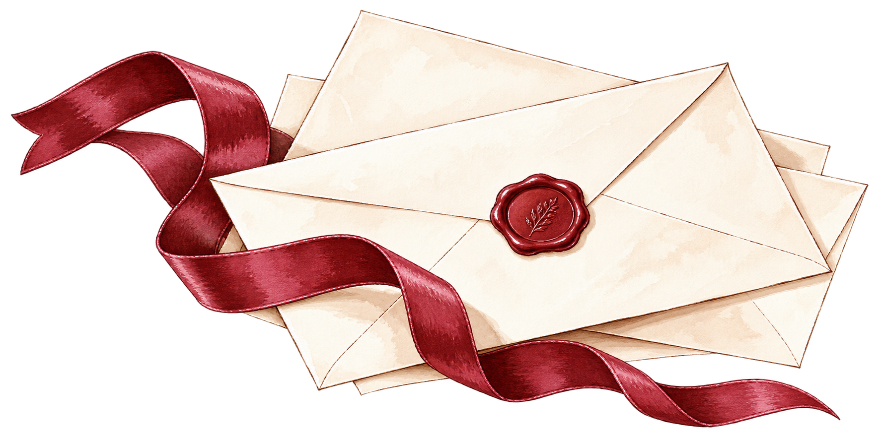 Envelopes de convite com lacre e fita em vinho